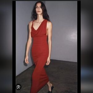 Zara Draped Red Maxi Dress